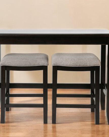 Set of Two 27" Light Gray and Dark Brown Solid Wood Backless Bar Chairs with Table
