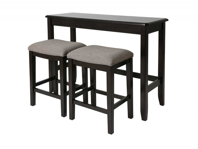 Set of Two 27" Light Gray and Dark Brown Solid Wood Backless Bar Chairs with Table