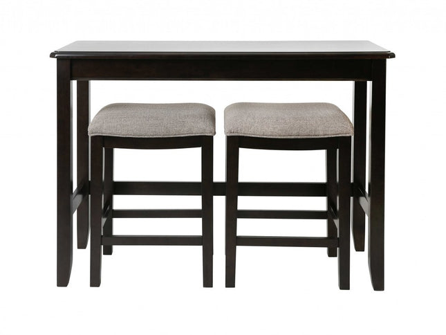 Set of Two 27" Light Gray and Dark Brown Solid Wood Backless Bar Chairs with Table