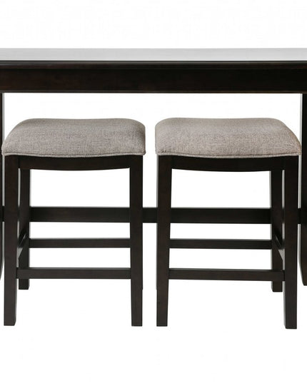 Set of Two 27" Light Gray and Dark Brown Solid Wood Backless Bar Chairs with Table