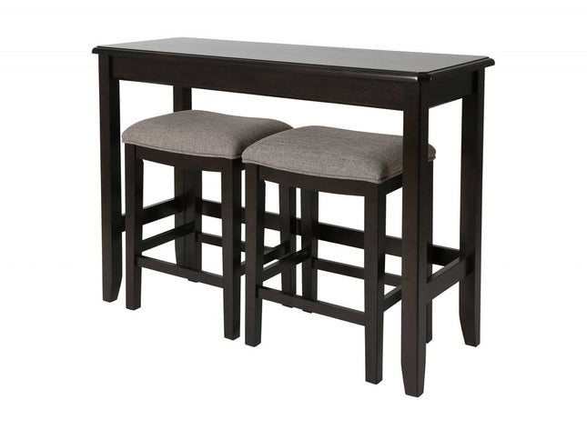 Set of Two 27" Light Gray and Dark Brown Solid Wood Backless Bar Chairs with Table