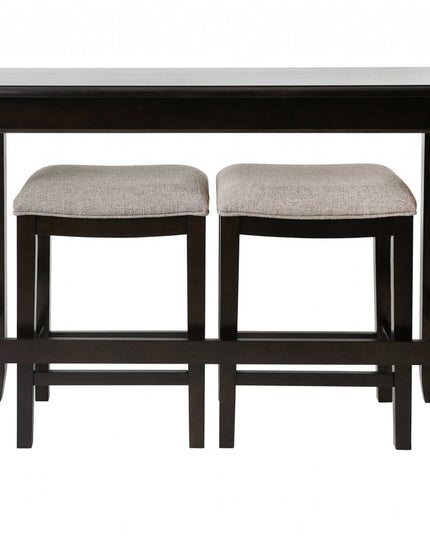 Set of Two 27" Light Gray and Dark Brown Solid Wood Backless Bar Chairs with Table
