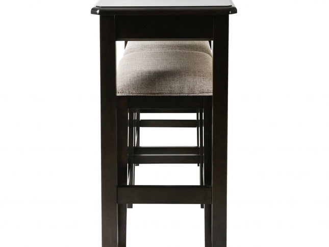 Set of Two 27" Light Gray and Dark Brown Solid Wood Backless Bar Chairs with Table