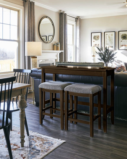 Set of Two 27" Light Gray and Dark Brown Solid Wood Backless Bar Chairs with Table