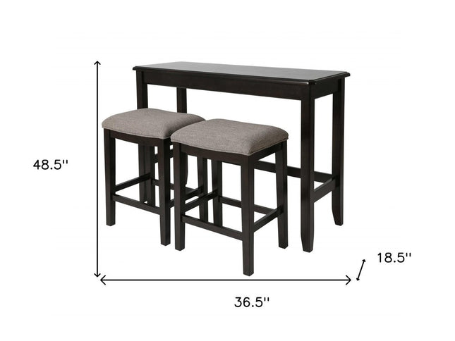 Set of Two 27" Light Gray and Dark Brown Solid Wood Backless Bar Chairs with Table