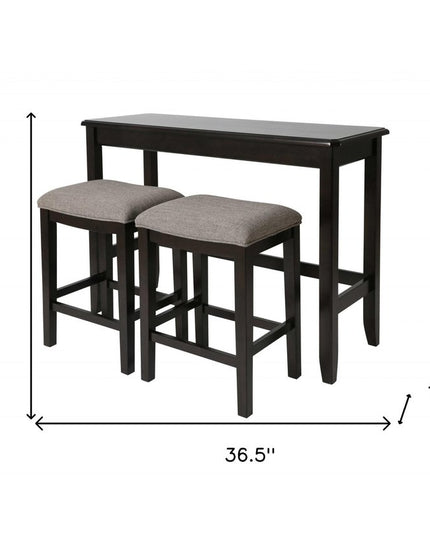 Set of Two 27" Light Gray and Dark Brown Solid Wood Backless Bar Chairs with Table