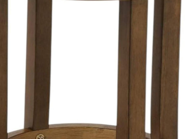 25" Cream and Brown Fabric and Solid Wood Backless Counter Height Swivel Bar Chair