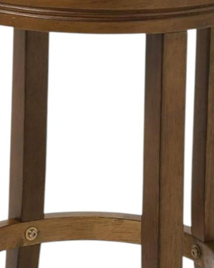 25" Cream and Brown Fabric and Solid Wood Backless Counter Height Swivel Bar Chair