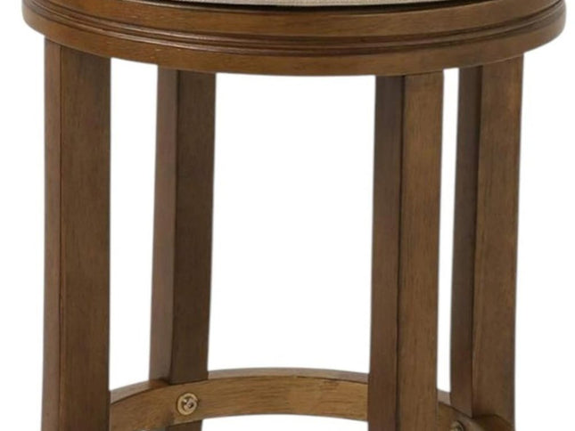 25" Cream and Brown Fabric and Solid Wood Backless Counter Height Swivel Bar Chair