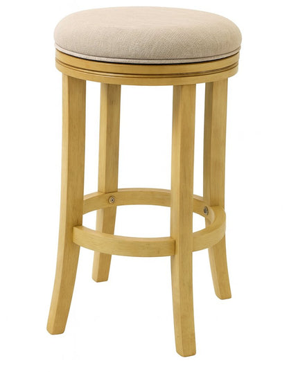 25" Cream and Brown Fabric and Solid Wood Backless Counter Height Swivel Bar Chair