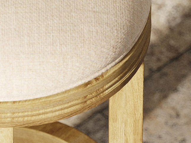 25" Cream and Brown Fabric and Solid Wood Backless Counter Height Swivel Bar Chair