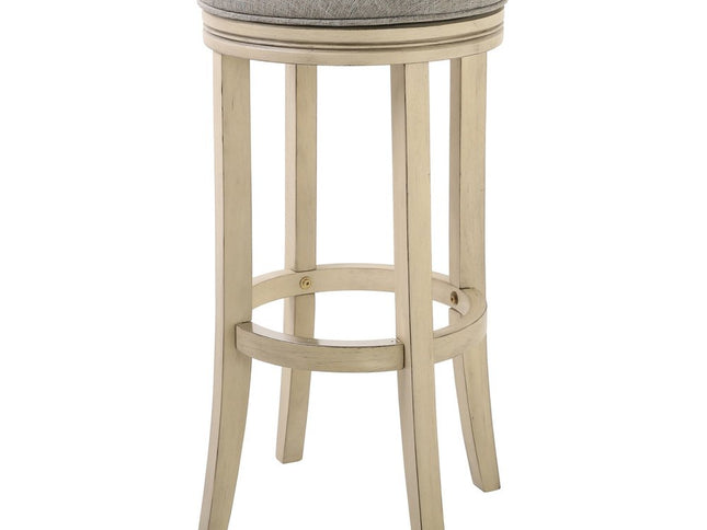 30" Gray and Ivory Fabric and Solid Wood Backless Bar Height Swivel Bar Chair