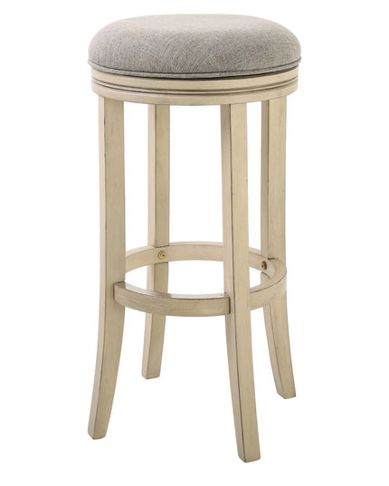 30" Gray and Ivory Fabric and Solid Wood Backless Bar Height Swivel Bar Chair