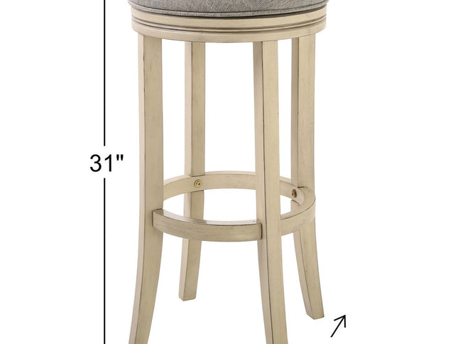 30" Gray and Ivory Fabric and Solid Wood Backless Bar Height Swivel Bar Chair