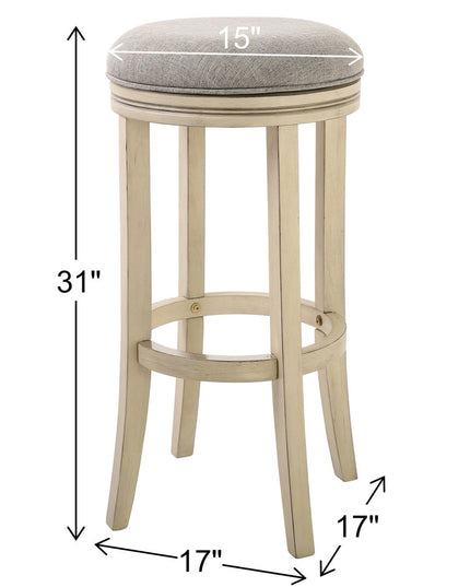 30" Gray and Ivory Fabric and Solid Wood Backless Bar Height Swivel Bar Chair