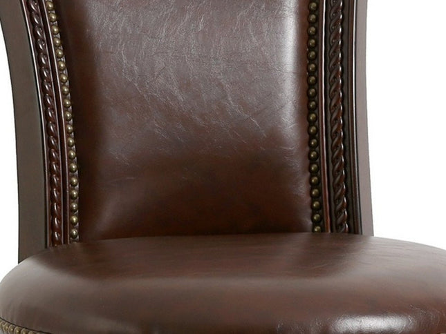 25" Dark Brown Faux Leather and Solid Wood Counter Height Swivel Bar Chair