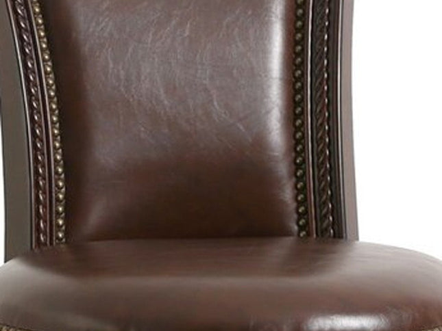 25" Walnut and Dark Brown Faux Leather and Solid Wood Bar Height Swivel Bar Chair