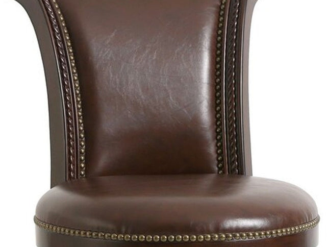 25" Walnut and Dark Brown Faux Leather and Solid Wood Bar Height Swivel Bar Chair