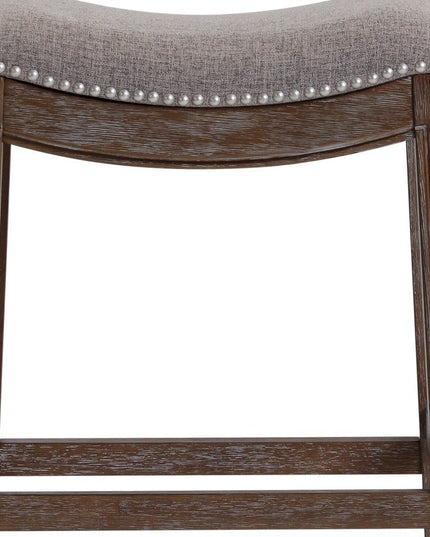 26" Gray and Brown Fabric and Solid Wood Backless Counter Height Bar Chair