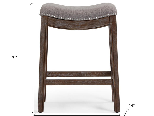 26" Gray and Brown Fabric and Solid Wood Backless Counter Height Bar Chair