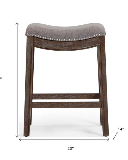 26" Gray and Brown Fabric and Solid Wood Backless Counter Height Bar Chair
