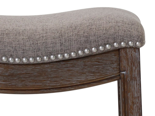 26" Gray and Brown Fabric and Solid Wood Backless Counter Height Bar Chair