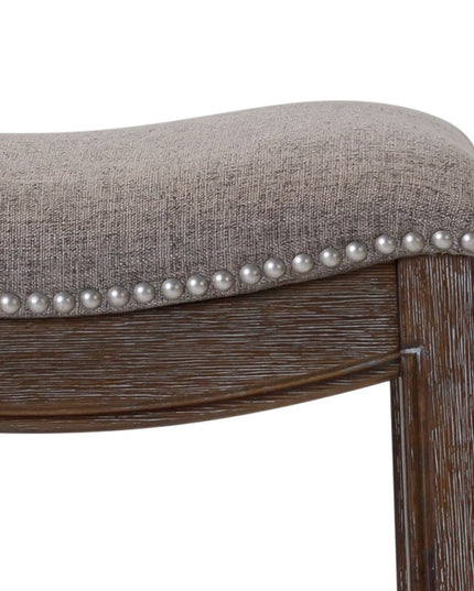 26" Gray and Brown Fabric and Solid Wood Backless Counter Height Bar Chair