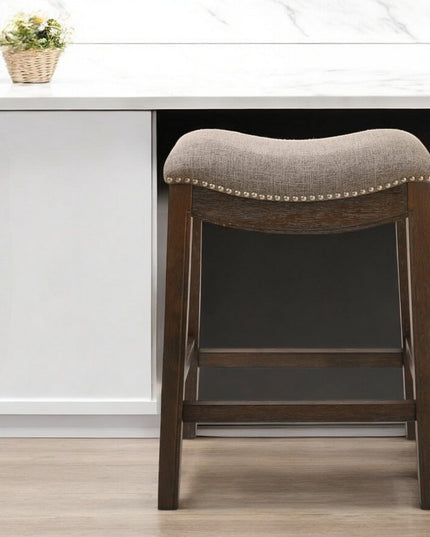 26" Gray and Brown Fabric and Solid Wood Backless Counter Height Bar Chair