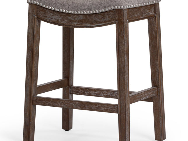 26" Gray and Brown Fabric and Solid Wood Backless Counter Height Bar Chair