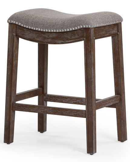 26" Gray and Brown Fabric and Solid Wood Backless Counter Height Bar Chair