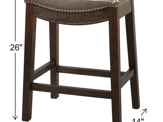 26" Gray and Brown Fabric and Solid Wood Backless Counter Height Bar Chair