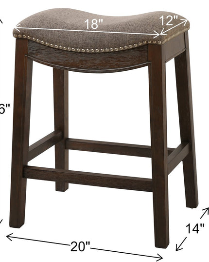 26" Gray and Brown Fabric and Solid Wood Backless Counter Height Bar Chair