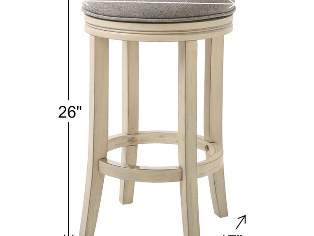25" Gray and Ivory Fabric and Solid Wood Backless Counter Height Swivel Bar Chair