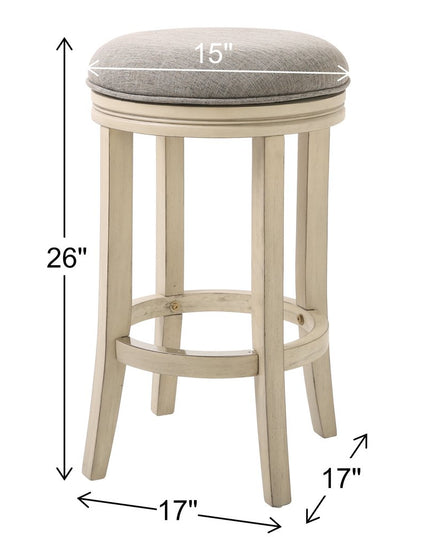 25" Gray and Ivory Fabric and Solid Wood Backless Counter Height Swivel Bar Chair