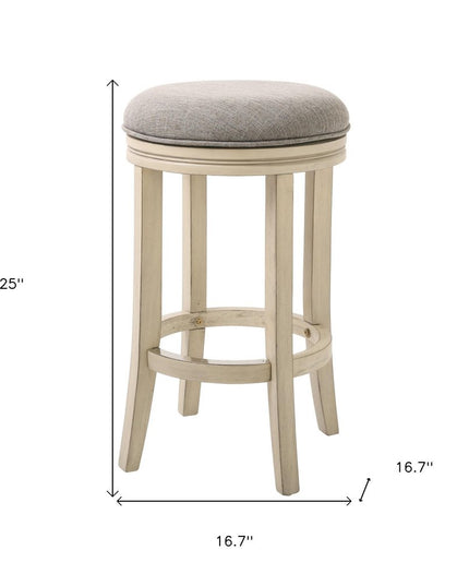 25" Gray and Ivory Fabric and Solid Wood Backless Counter Height Swivel Bar Chair