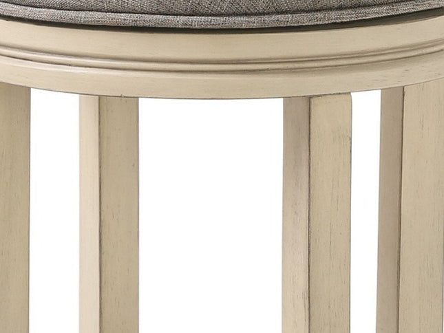 25" Gray and Ivory Fabric and Solid Wood Backless Counter Height Swivel Bar Chair