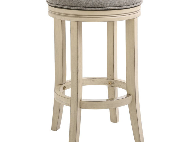 25" Gray and Ivory Fabric and Solid Wood Backless Counter Height Swivel Bar Chair
