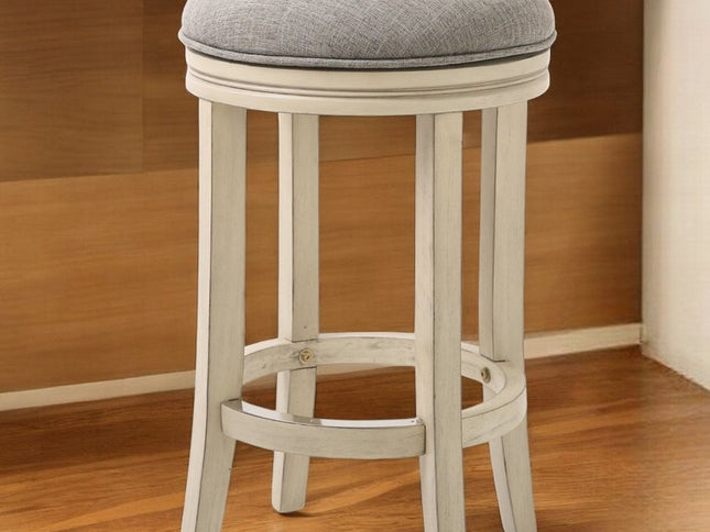 25" Gray and Ivory Fabric and Solid Wood Backless Counter Height Swivel Bar Chair