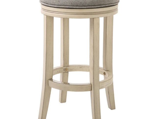 25" Gray and Ivory Fabric and Solid Wood Backless Counter Height Swivel Bar Chair