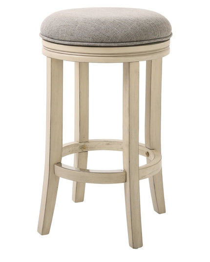 25" Gray and Ivory Fabric and Solid Wood Backless Counter Height Swivel Bar Chair
