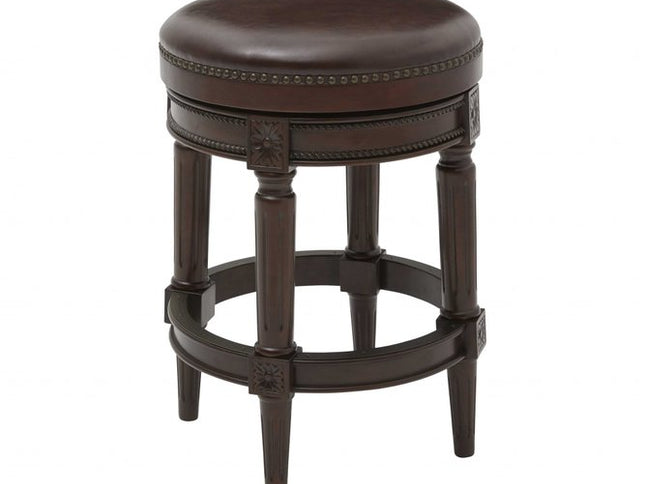 26" Dark Brown and Brown Faux Leather Backless Counter Height Swivel Bar Chair