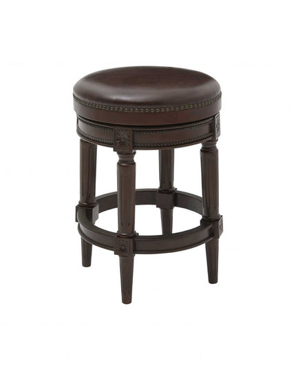 26" Dark Brown and Brown Faux Leather Backless Counter Height Swivel Bar Chair