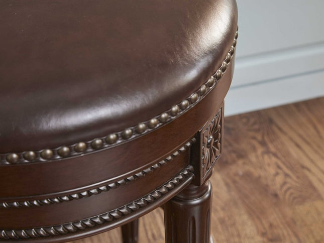 26" Dark Brown and Brown Faux Leather Backless Counter Height Swivel Bar Chair