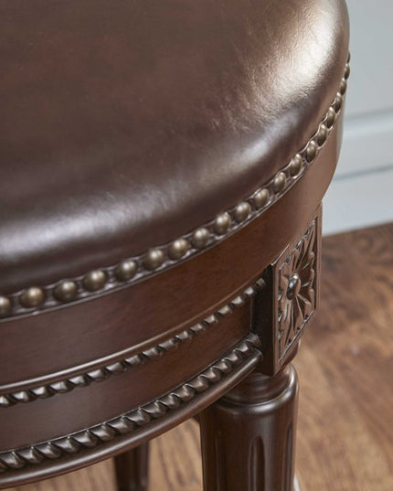 26" Dark Brown and Brown Faux Leather Backless Counter Height Swivel Bar Chair