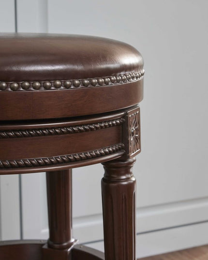 26" Dark Brown and Brown Faux Leather Backless Counter Height Swivel Bar Chair