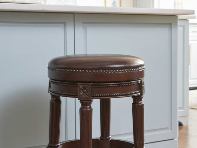 26" Dark Brown and Brown Faux Leather Backless Counter Height Swivel Bar Chair