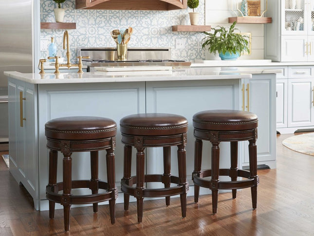 26" Dark Brown and Brown Faux Leather Backless Counter Height Swivel Bar Chair