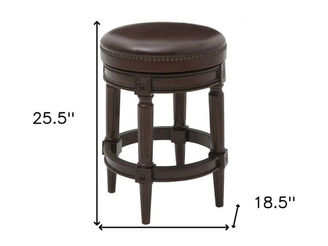 26" Dark Brown and Brown Faux Leather Backless Counter Height Swivel Bar Chair