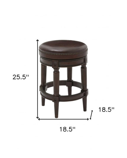 26" Dark Brown and Brown Faux Leather Backless Counter Height Swivel Bar Chair