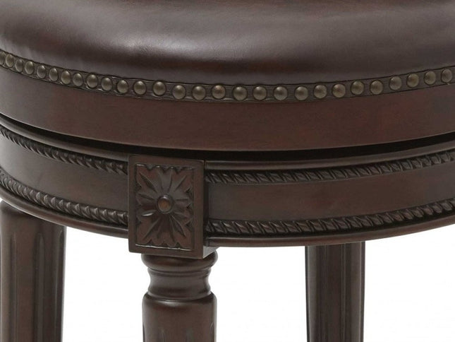 26" Dark Brown and Brown Faux Leather Backless Counter Height Swivel Bar Chair